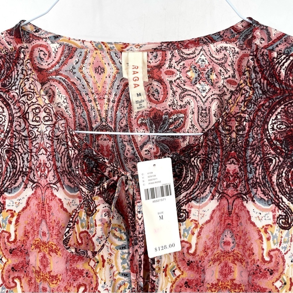 Anthropologie RAGA NWT Evalona Paisley Boho Blouse Peasant Red Bell Sleeve Top - Picture 6 of 9